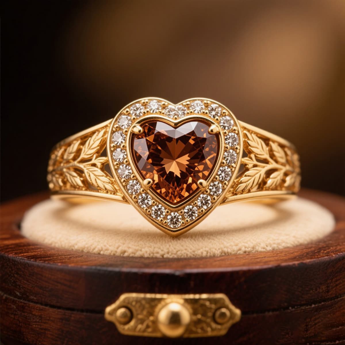Stylish Copper Heart-Shaped Design Ring with Zirconia Inlay
